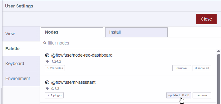 Updating assistant on Node-RED 4
